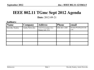 IEEE 802.11 TGmc Sept 2012 Agenda