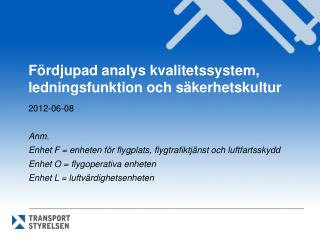 Fördjupad analys kvalitetssystem, ledningsfunktion och säkerhetskultur