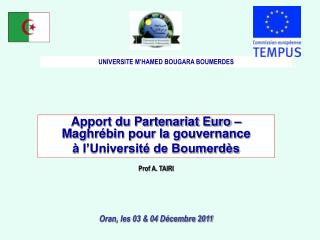 Apport du Partenariat Euro – Maghrébin pour la gouvernance à l’Université de Boumerdès