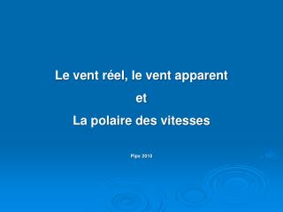 Le vent réel, le vent apparent et La polaire des vitesses Pips 2010