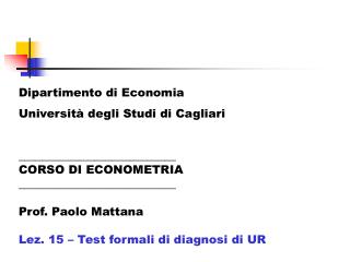 Dipartimento di Economia Università degli Studi di Cagliari ___________________________