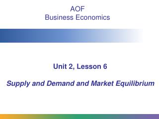 Unit 2, Lesson 6 Supply and Demand and Market Equilibrium