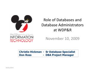 Role of Databases and Database Administrators at WDP&amp;R