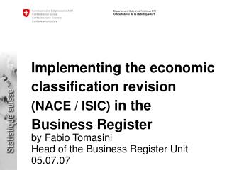 Implementing the economic classification revision (NACE / ISIC) in the Business Register