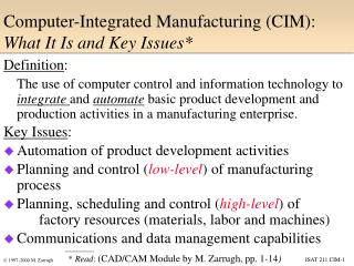 Computer-Integrated Manufacturing (CIM): What It Is and Key Issues*