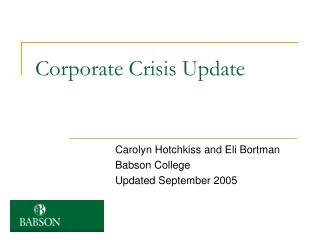 Corporate Crisis Update
