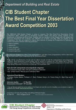 CIB Student Chapter The Best Final Year Dissertation Award Competition 2003