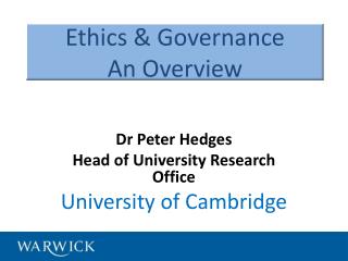 Ethics &amp; Governance An Overview