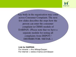 Link for DARPAN: For intranet -> thru Milaap/Darpan For internet -> e-marico/darpan