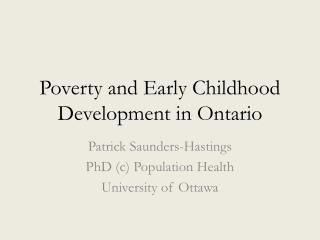 Poverty and Early Childhood Development in Ontario