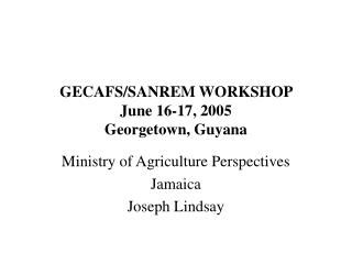 GECAFS/SANREM WORKSHOP June 16-17, 2005 Georgetown, Guyana