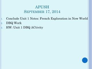 APUSH September 17, 2014