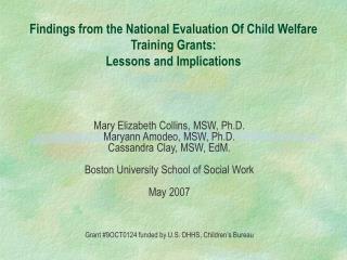 Findings from the National Evaluation Of Child Welfare Training Grants: Lessons and Implications