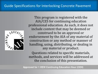 Guide Specifications for Interlocking Concrete Pavement