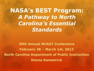 NASA’s BEST Program: A Pathway to North Carolina’s Essential Standards
