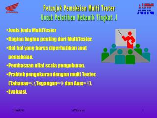Petunjuk Pemakaian Multi Tester Untuk Pelatihan Mekanik Tingkat .I