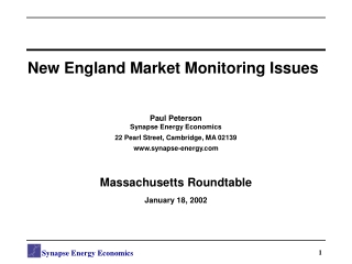 New England Market Monitoring Issues