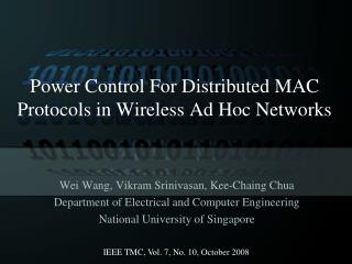 Power Control For Distributed MAC Protocols in Wireless Ad Hoc Networks