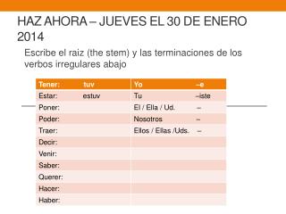 Haz ahora – jueves el 30 de enero 2014