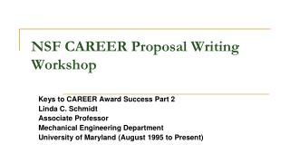 NSF CAREER Proposal Writing Workshop