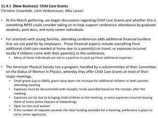 11.4.1 (New Business) Child Care Grants Christine Coverdale, John Verboncouer , Albe Larsen