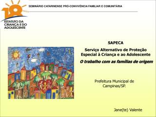 SAPECA Serviço Alternativo de Proteção Especial à Criança e ao Adolescente O trabalho com as famílias de origem