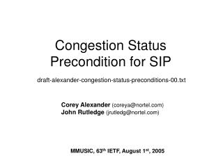 Congestion Status Precondition for SIP