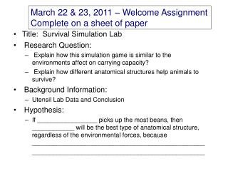 Title: Survival Simulation Lab Research Question: