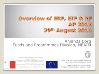 Overview of ERF, EIF &amp; RF AP 2012 29 th August 2013