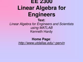 EE 2300 Linear Algebra for Engineers