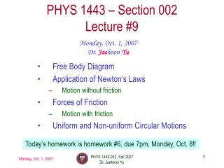 PHYS 1443 – Section 002 Lecture #9