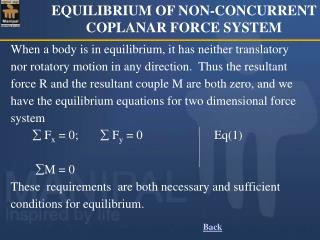 EQUILIBRIUM OF NON-CONCURRENT COPLANAR FORCE SYSTEM