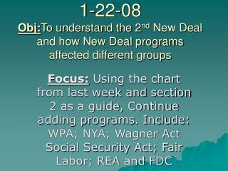 1-22-08 Obj: To understand the 2 nd New Deal and how New Deal programs affected different groups