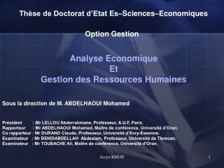 Thèse de Doctorat d’Etat Es–Sciences–Economiques