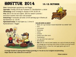 Høsttur 2014 10.-12. oktober