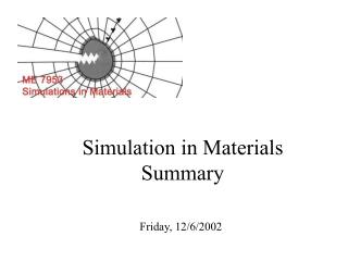 Simulation in Materials Summary