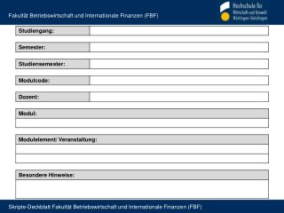 Skripte-Deckblatt Fakultät Betriebswirtschaft und Internationale Finanzen (FBF)