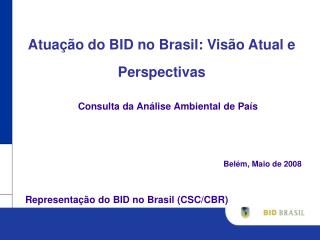 Atuação do BID no Brasil: Visão Atual e Perspectivas