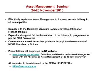 Asset Management Seminar 24-25 November 2010