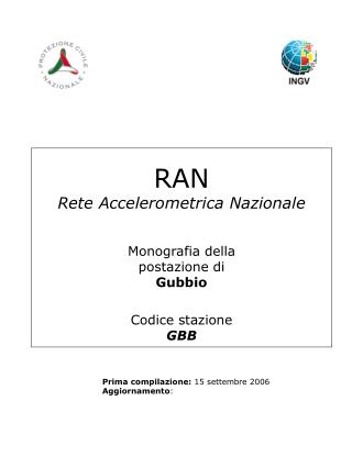 RAN Rete Accelerometrica Nazionale Monografia della postazione di Gubbio Codice stazione GBB