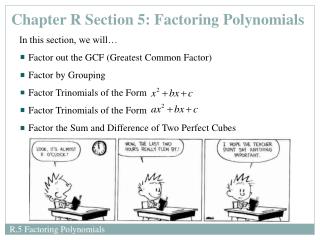 Chapter R Section 5: Factoring Polynomials