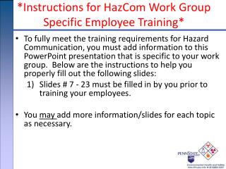 *Instructions for HazCom Work Group Specific Employee Training *