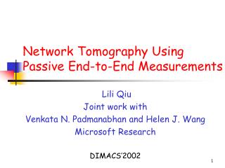 Network Tomography Using Passive End-to-End Measurements