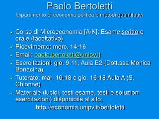 Paolo Bertoletti Dipartimento di economia politica e metodi quantitativi