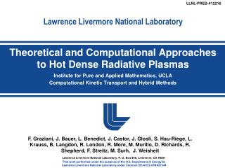 Lawrence Livermore National Laboratory, P. O. Box 808, Livermore, CA 94551