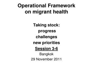 Operational Framework on migrant health