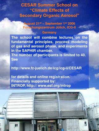 CESAR Summer School on “Climate Effects of Secondary Organic Aerosol”