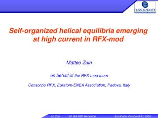 Self-organized helical equilibria emerging at high current in RFX-mod