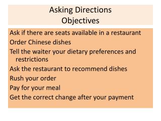 Asking Directions Objectives