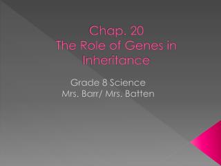 Chap. 20 The Role of Genes in Inheritance